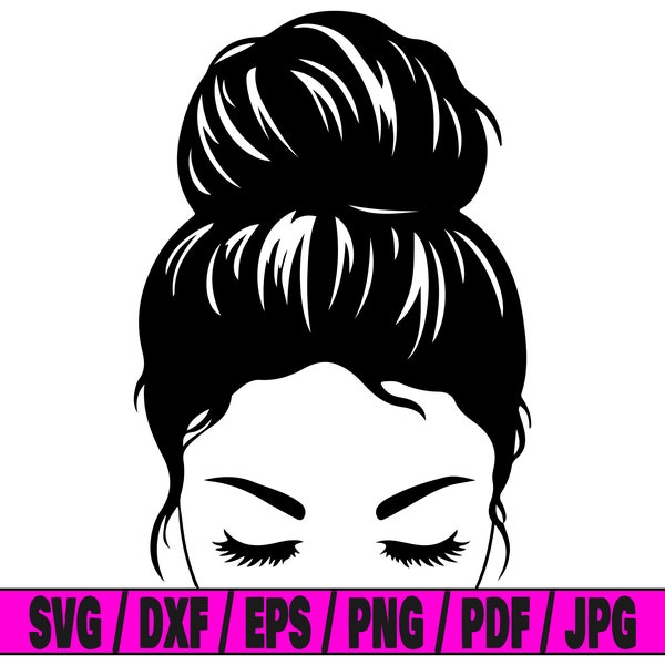 Messy bun svg #2, messy bun svg cut file, messy clipart, svg cut file for cricut, cut file for silhouette, bun dxf, woman png, girl