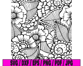 May include: Black and white intricate floral pattern with swirling designs and leaves. The pattern is continuous and can be used for various crafting projects.