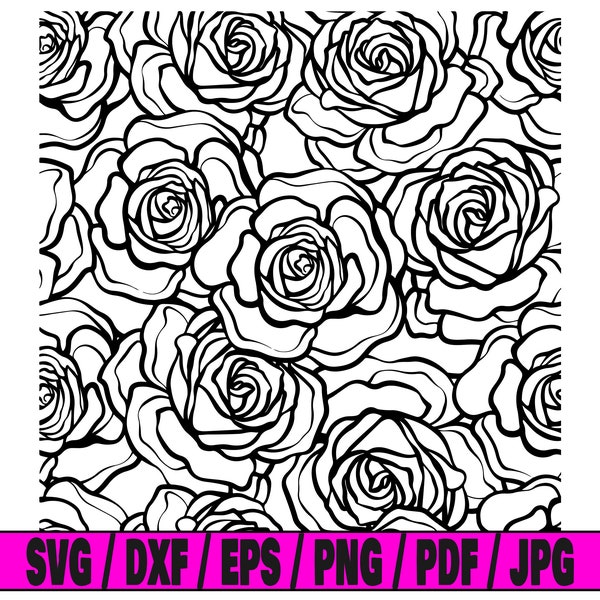 Rose pattern svg, rose svg cut file, pattern clipart, svg cut file for cricut, cut file for silhouette, damask dxf, roses png, seamless eps