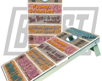 Tiki Beach Cornhole Board Set: UV Printed Baltic Birch