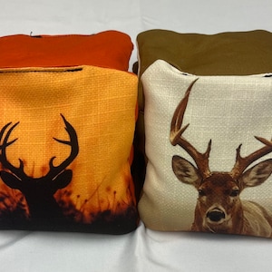 Hunting/Buck/Deer pro style slick and stick resin filled cornhole bags set of 8