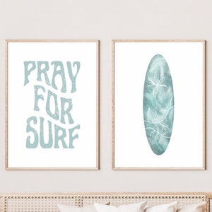 Pray for Surf, Set of 2 Prints, Surfer Wall Art