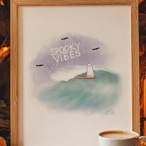Halloween Surf Art, Spooky Vibes Print, Spooky Surfer, Surfing Ghost