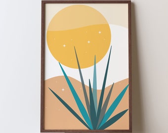 Boho Agave Print, Modern Desert Wall Art, Abstract Desert Poster