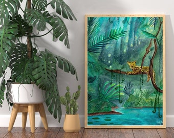 Jaguar Wall Art, Jaguar Art Print, Jungle Painting, Physical Art Print