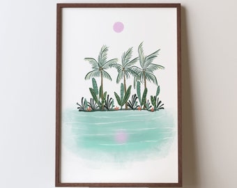 Boho Tropical Wall Art, Palm Tree Print, Island Artwork