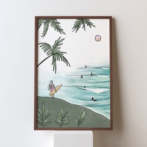 Surfer Girl Print, Surf Wall Art, Beach Girl Wall Art