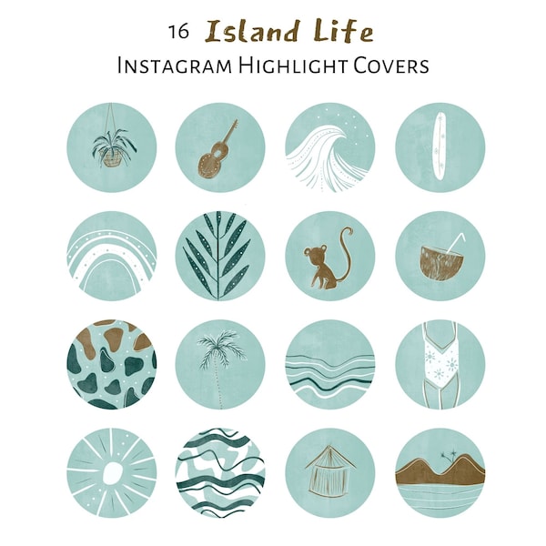 Instagram Highlight Covers, Island Highlight Icons, Teal Instagram