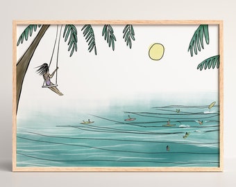 Surf Swing Kunstdruck, türkisblaue Ozeanszene (Digital Download)