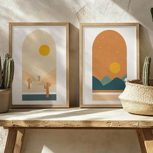 Desert Cactus Poster, Boho Desert Wall Art, Set of 2 Posters