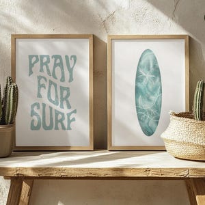 Pray for Surf Poster, Surfer Wall Art, Beach Set of 2 Prints