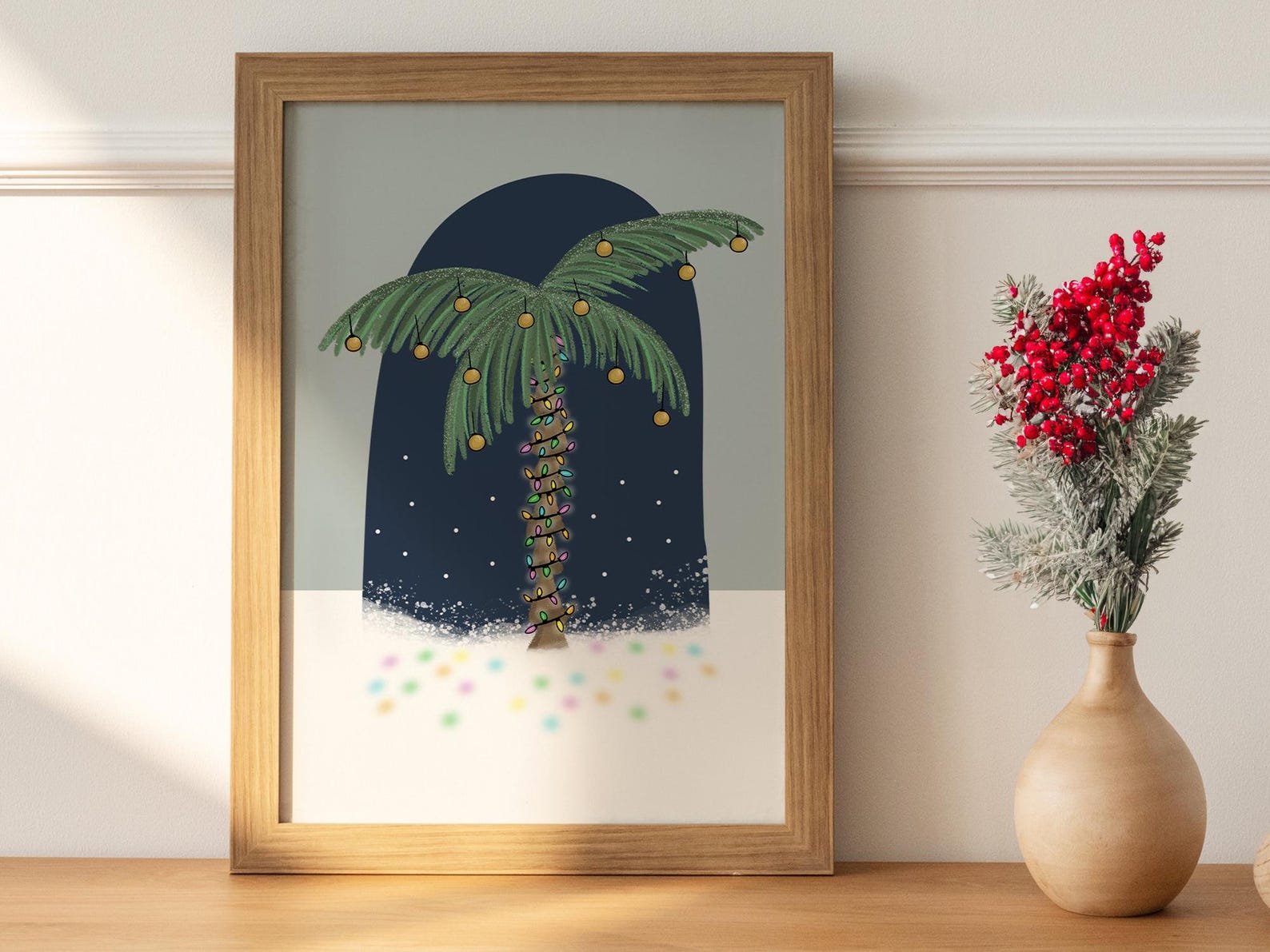 Christmas Palm Tree, Coastal Christmas Art, Holiday Beach Print - Etsy