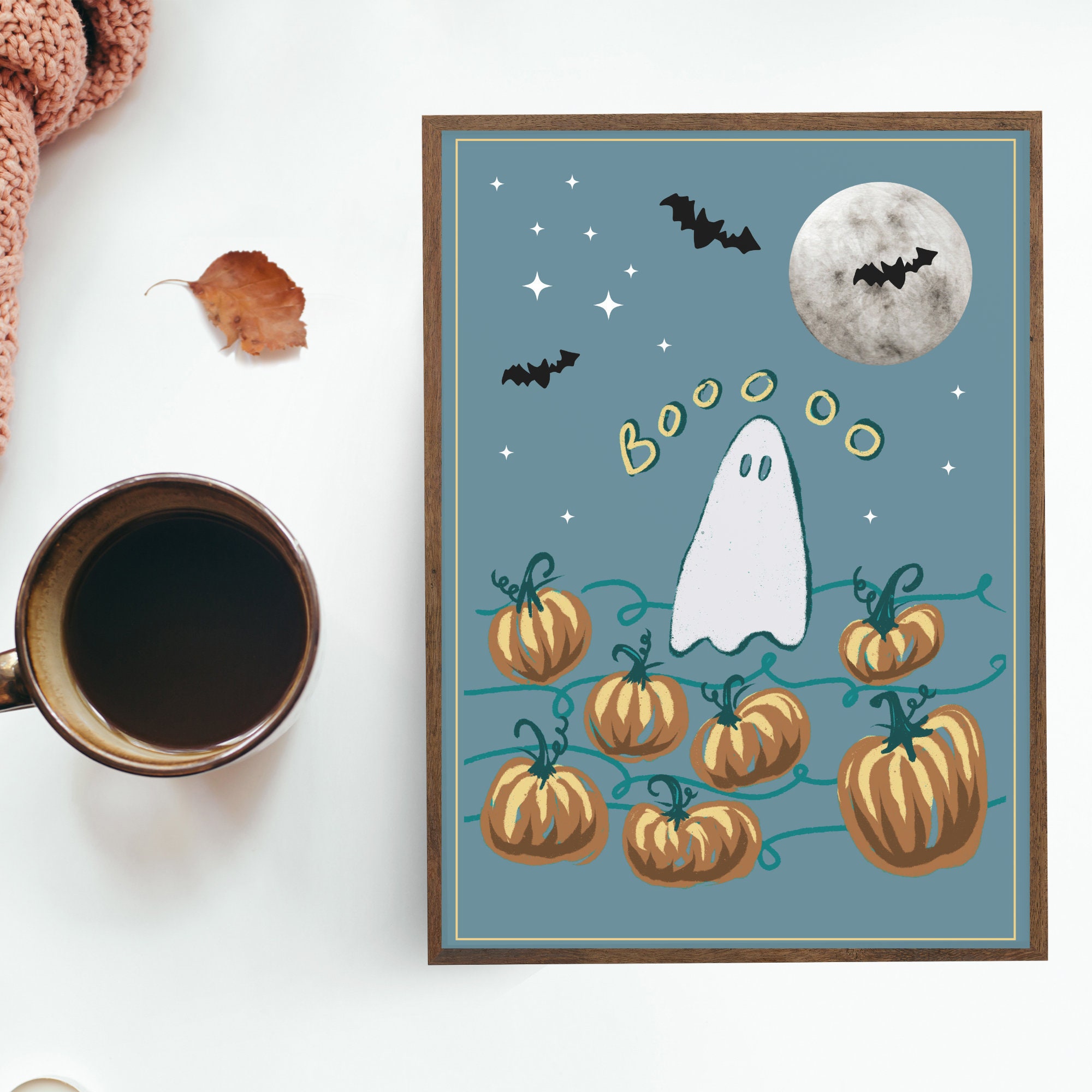 Ghost Printable Boho Halloween Wall Art Full Moon Ghost - Etsy