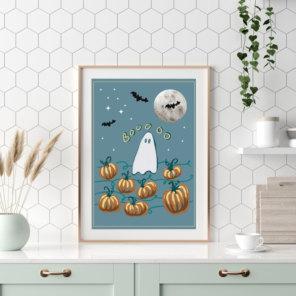 Ghost Printable Boho Halloween Wall Art Full Moon Ghost - Etsy