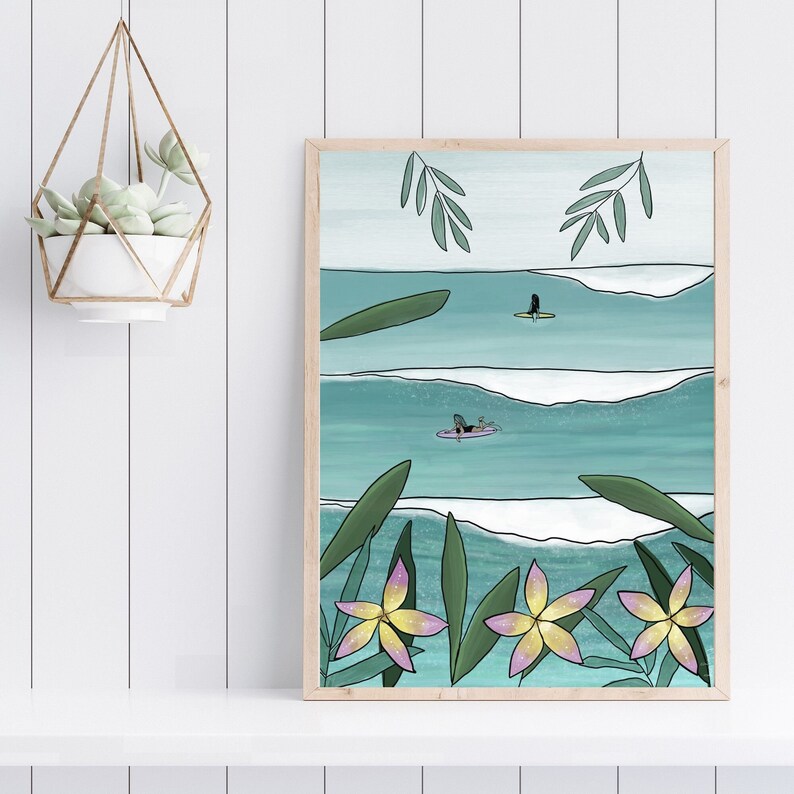Surfer Girl Wall Art Boho Beach Print Surf Friends Artwork - Etsy
