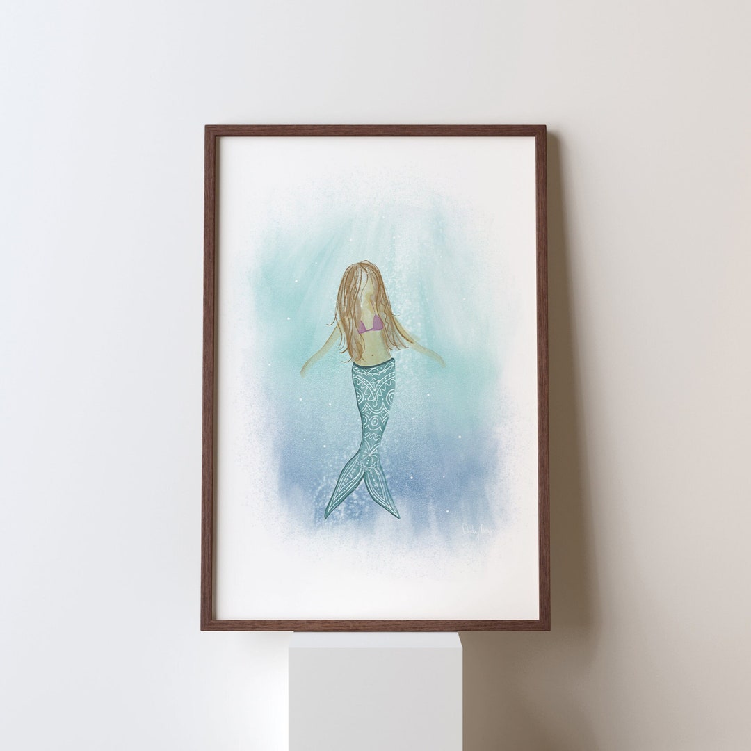 Mermaid Art Print, Boho Ocean Wall Art, Mermaid Illustration - Etsy