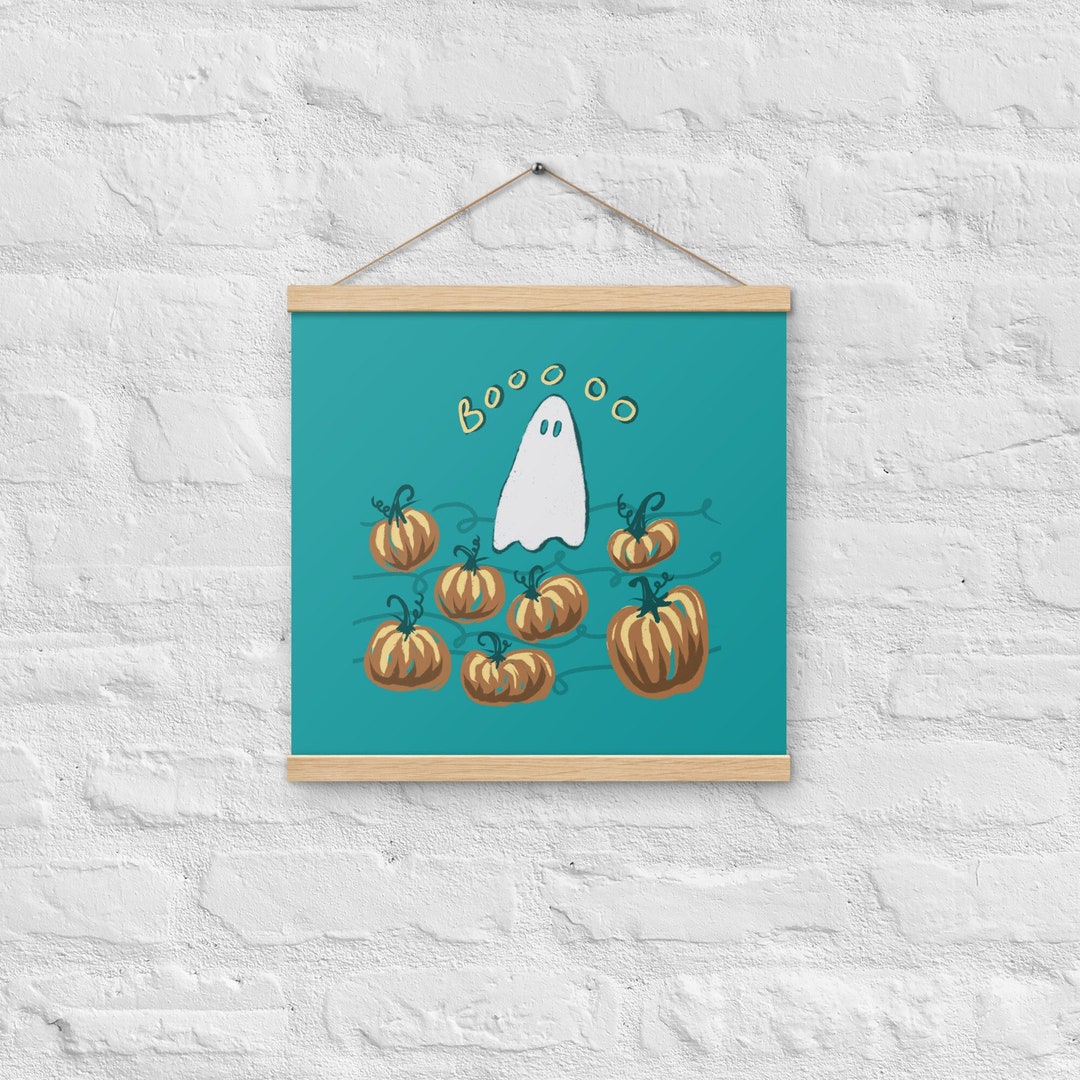 Boho Halloween Wall Decor Ghost in a Pumpkin Patch Wall Art Etsy