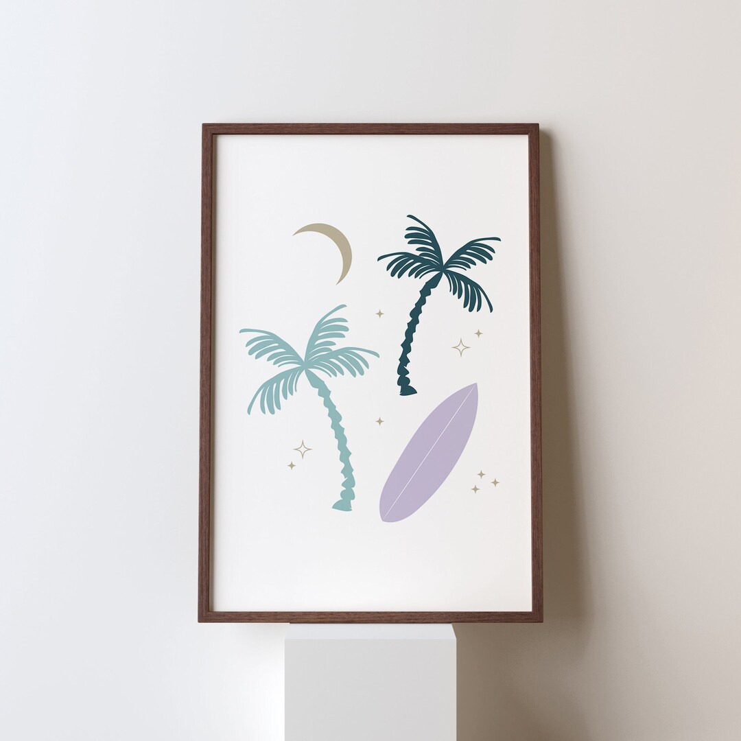 Surfboard Poster, Boho Beach Print, Surf Moon Wall Art - Etsy