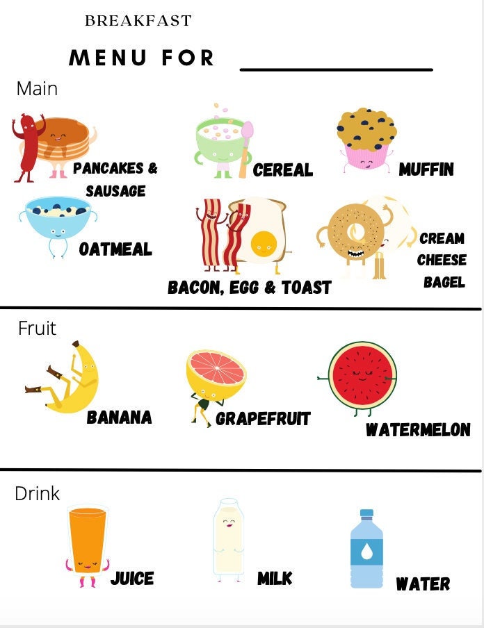 Breakfast Menu for Toddlers/children - Etsy