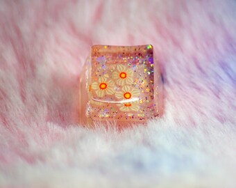 Flower artisan keycap | Transparent kawaii glitter key caps