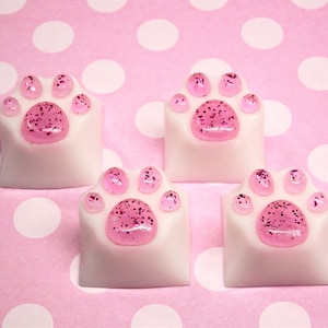 Teclas lindas / Juego de teclas con forma de pata con purpurina blanca y rosa / Artesanal / OEM CHERRY MX