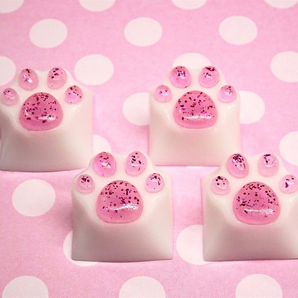 Cute key caps | White and pink glitter paw keycap set | Artisan | OEM CHERRY MX