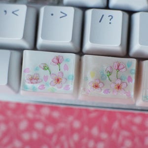 1.25U Sakura keycaps | Keyboard caps | Cherry blossoms and raindrops key caps for bottom row (Ctrl, Alt, Win)
