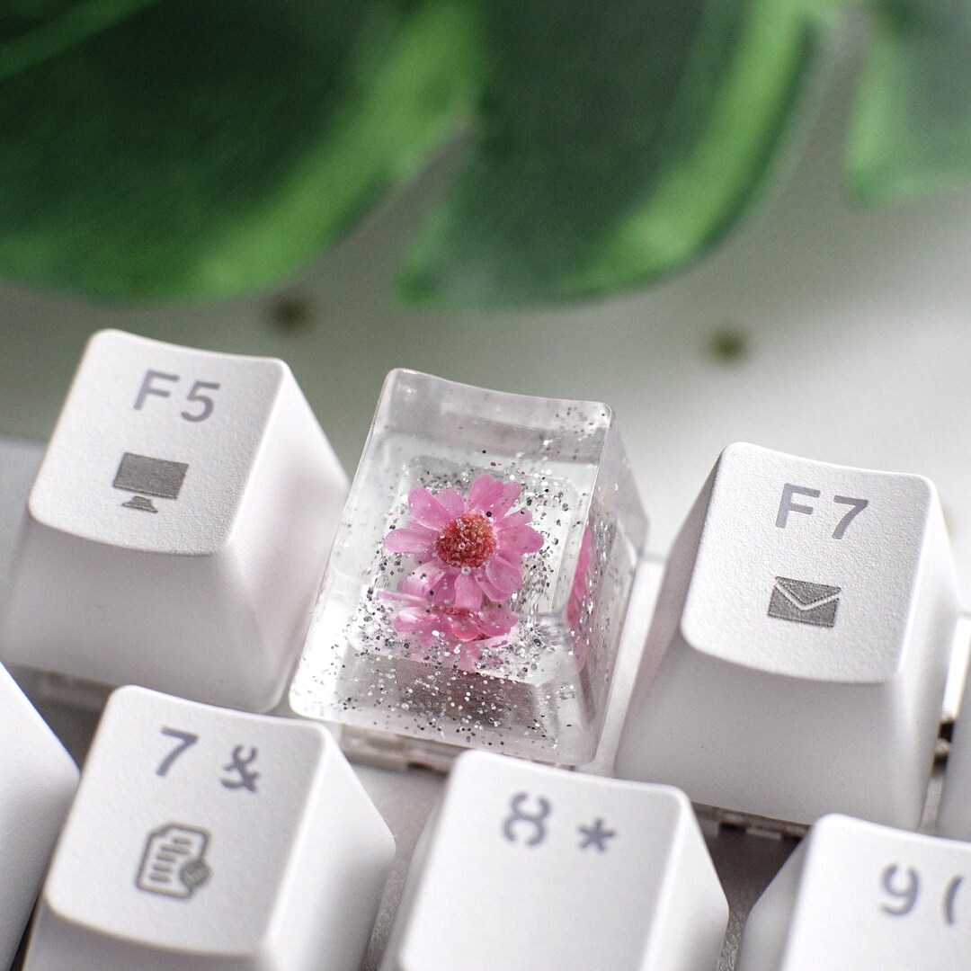 Transparent Keycap Pink Floral Key Cap Esc, Silver Flower Keyboard Caps ...