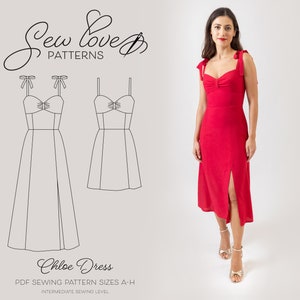 Sew Love Patterns, Chloe Dress Pdf Sewing Pattern - Sweetheart Midi Dress & Mini Dress
