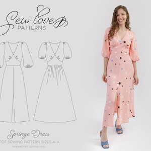 Sew Love Patterns, Springe Dress Pdf Sewing Pattern - Tea Dress with Big sleeves & Puff Sleeves