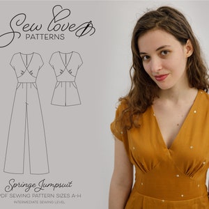 Sew Love Patterns, Springe Jumpsuit Pdf Sewing Pattern - Wide Leg Jumpsuit with Playsuit option Pdf Sewing Pattern