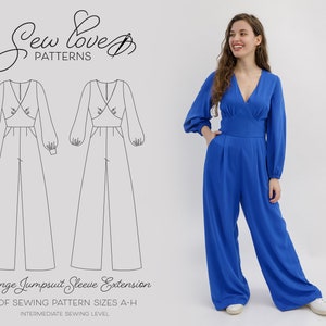 Sew Love Patterns, Springe Jumpsuit Sleeve Extension Pdf Sewing Pattern - Wide leg Jumpsuit