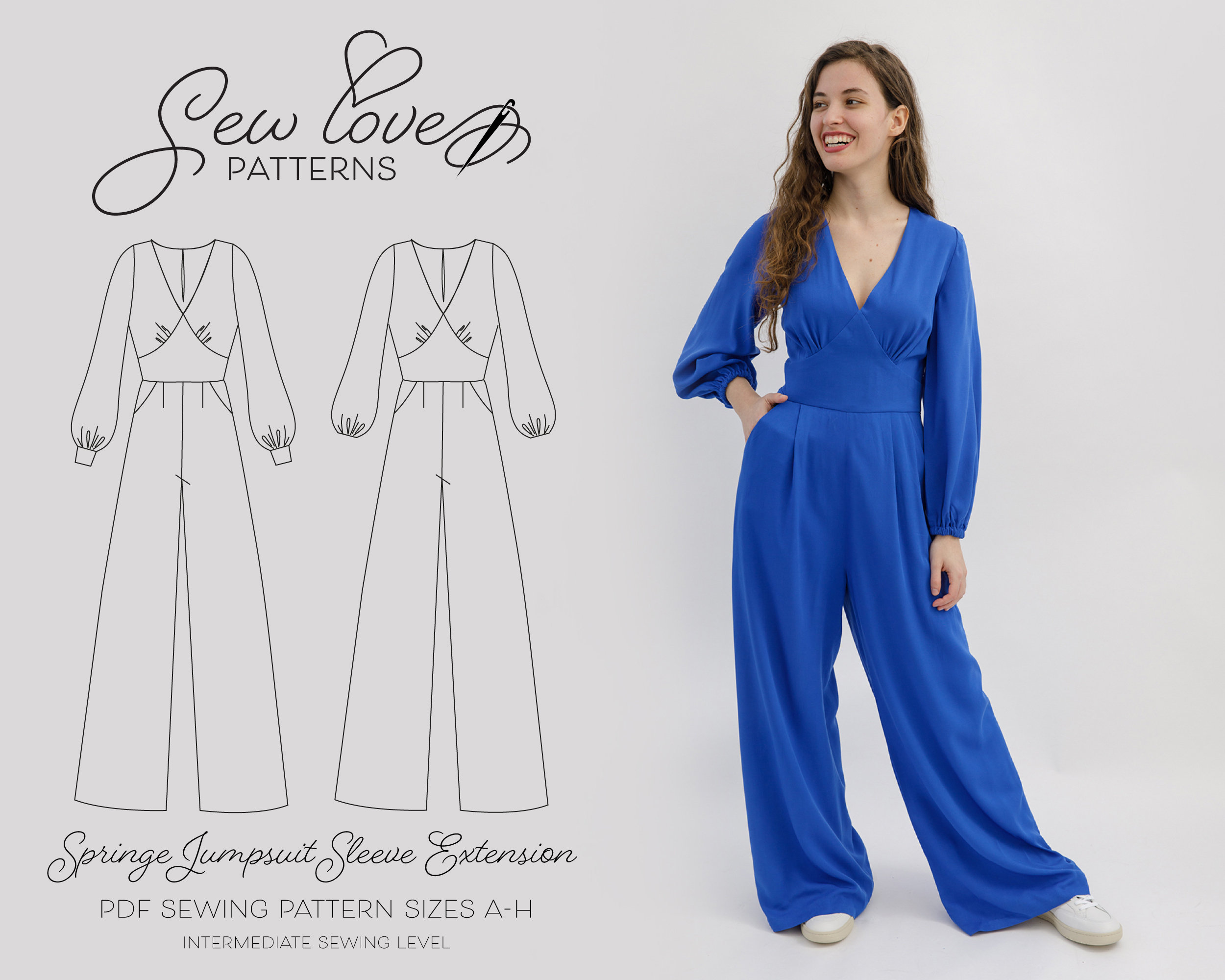 Sew Love Patterns, Springe Jumpsuit Sleeve Extension Pdf Sewing