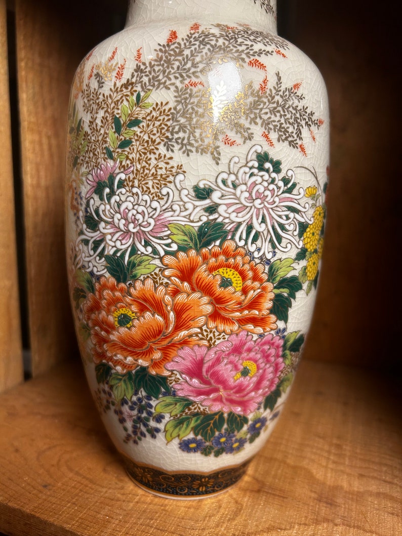 Vintage Japanese Vase With Flowers Etsy