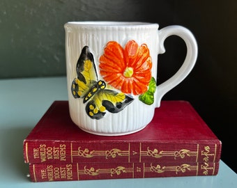Vintage Butterfly and Flower Mug: Retro 60s Coffee Cup