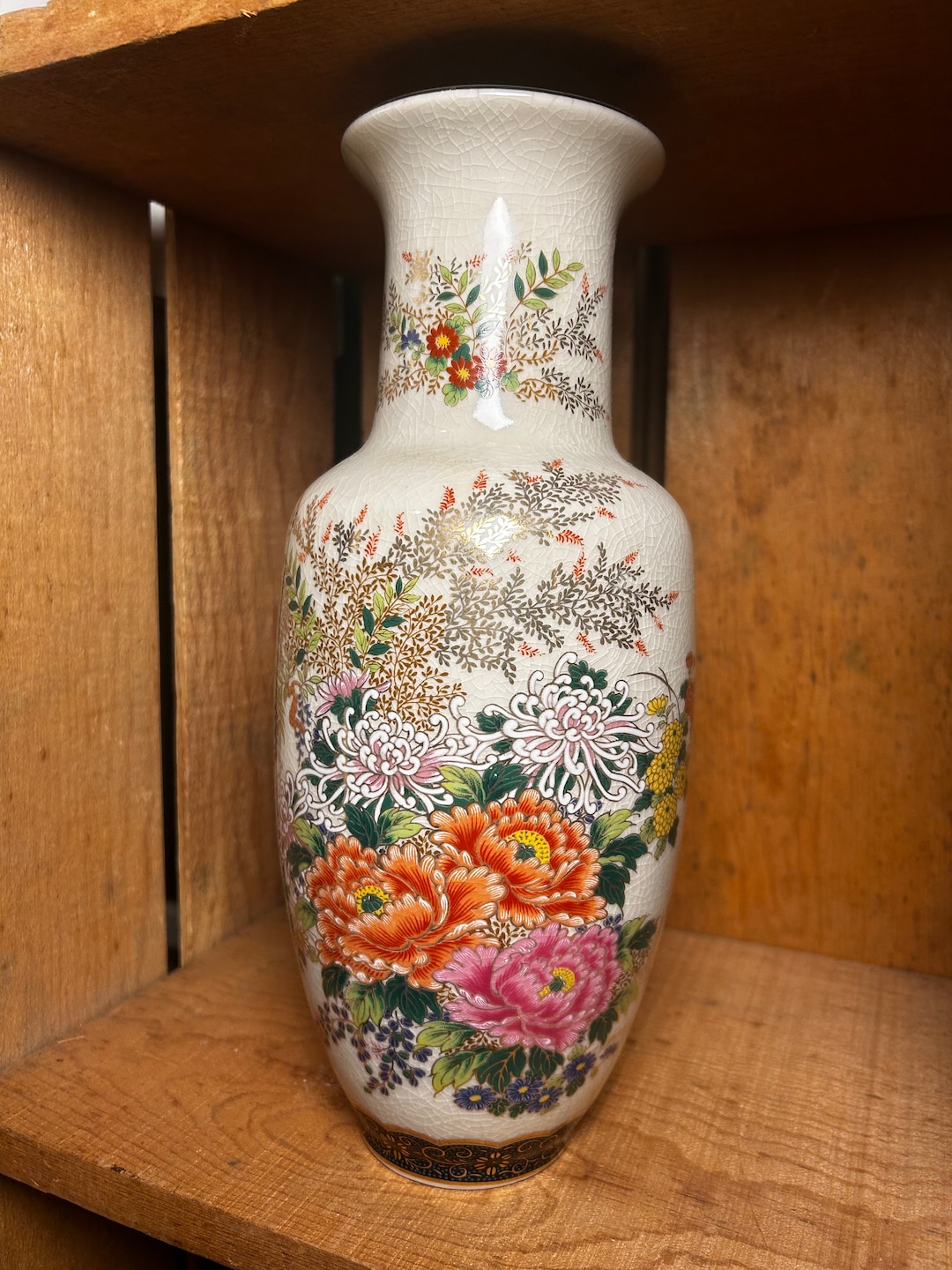 Vintage Japanese Vase With Flowers Etsy
