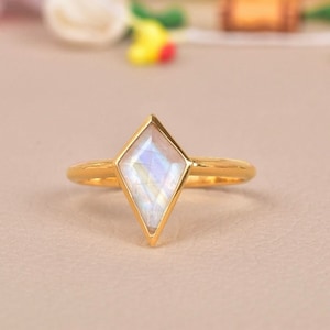 Kite Moonstone Ring: Handmade 925 Sterling Silver, Rose Gold Plated