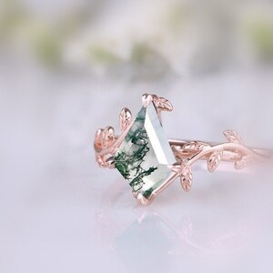 Kite Moss Agate Engagement Ring: Rose Gold Sterling Silver