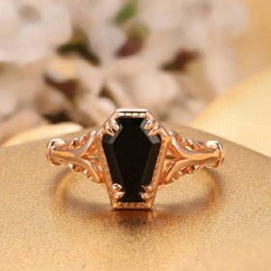 Coffin Black Onyx Statement Ring Wedding Ring Gemstone Engagement Ring Promise Anniversary Ring for Women for her wedding ring gift