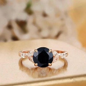 14K Rose Gold 925 Silver Round Natural Black Onyx Ring Engagement Ring Gift For Wife Ring Wedding Ring Birthday Gift Dainty Halo Ring gift