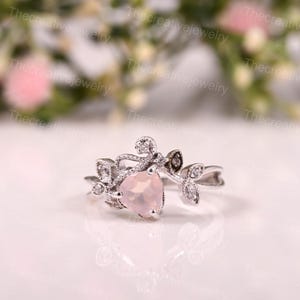 Unique Rose Quartz  Ring- Rose Quartz Engagement Ring-Rose Quartz  Ring Gold-Golden Rose Promise Ring Silver