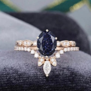 Galaxy Sandstein Ring - Sandstein Verlobungsring Set - Nebel Ring - schwarze Ring Versprechen Ring Jahrestag Geschenk - Weltraum Ring