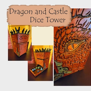 Dragon and Castle Dice Tower - Laser Engraved
