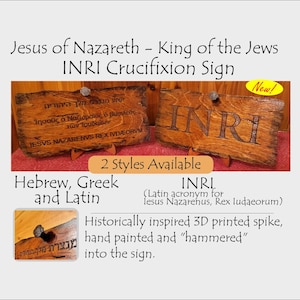 INRI Crucifixion Sign – Wooden Replica with Hebrew, Greek, Latin Inscription image 1