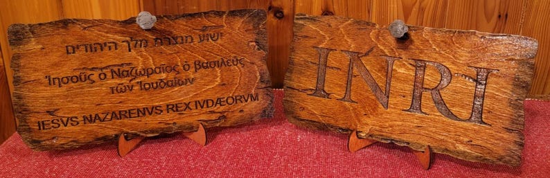 INRI Crucifixion Sign – Wooden Replica with Hebrew, Greek, Latin Inscription image 13