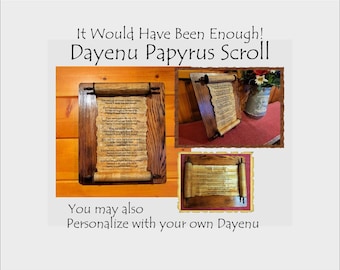 Dayenu Papyrus Scroll – Engraved Christian Faith Gift, Shou Sugi Ban Oak