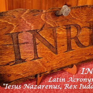 INRI Crucifixion Sign – Wooden Replica with Hebrew, Greek, Latin Inscription INRI (Latin Acronym)