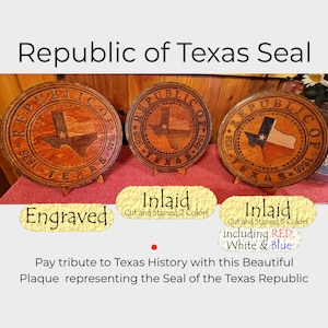 Placa con el escudo de la República de Texas: Madera cortada con láser, decoración con motivos históricos de Texas.