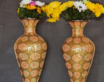 Eternal Blossoms - Pair of Exquisite Paper Mache Vases with Enchanting Floral Motifs