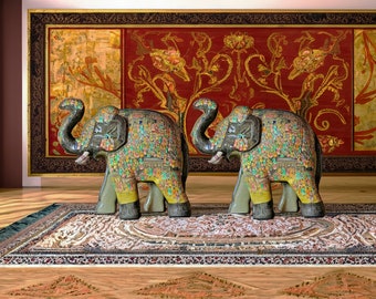 Majestic Mughal Elephant Sculpture – A Symphony of Artistry and Elegance ( sold as a pair )